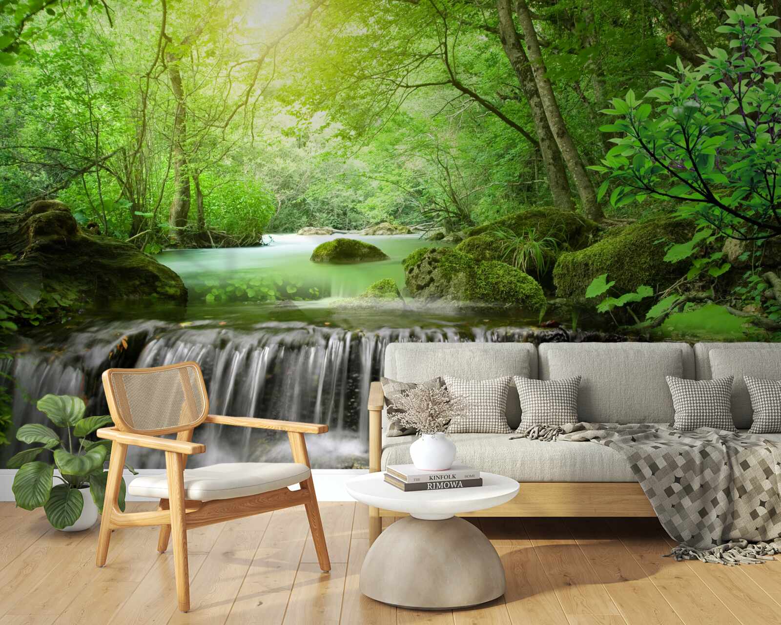 Fototapet razele soarelui ajung la cascadă