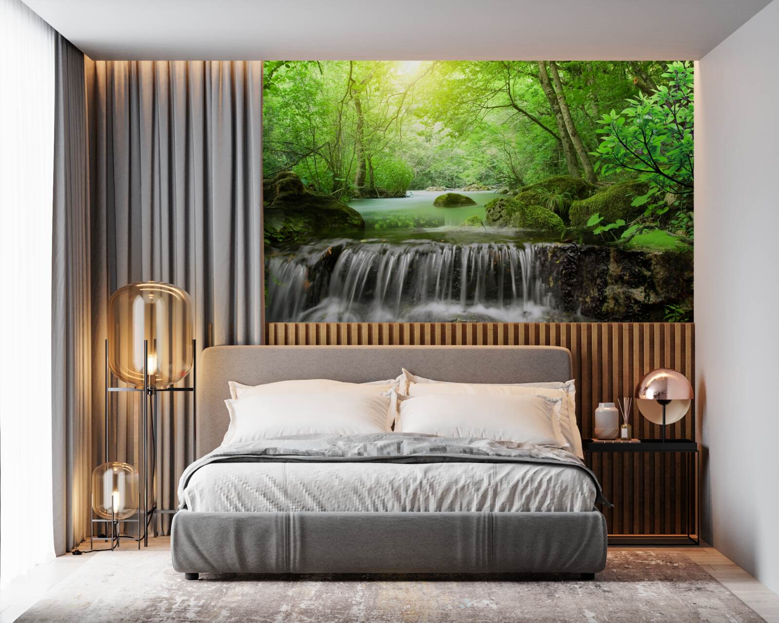 Fototapet razele soarelui ajung la cascadă