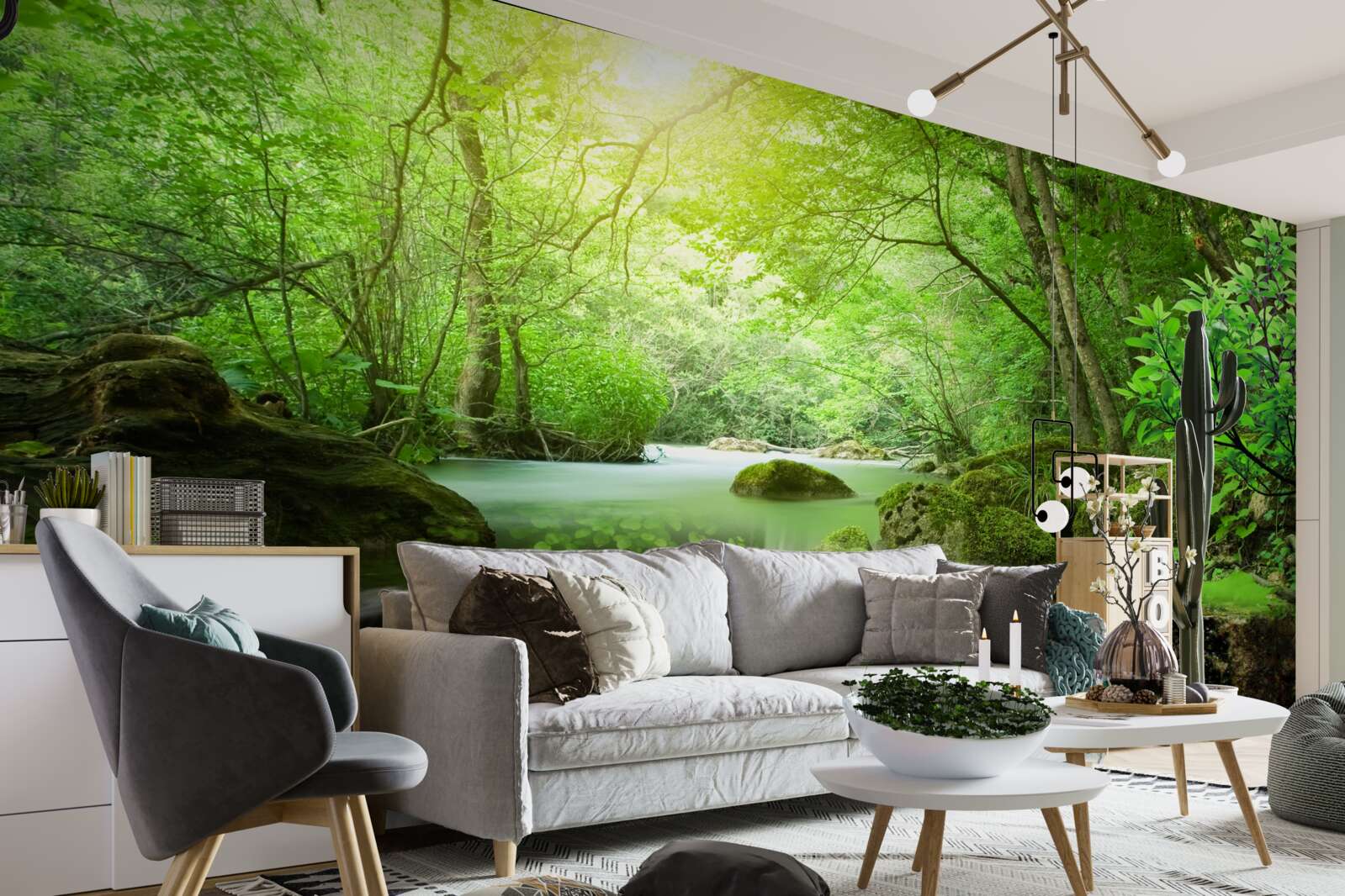 Fototapet razele soarelui ajung la cascadă