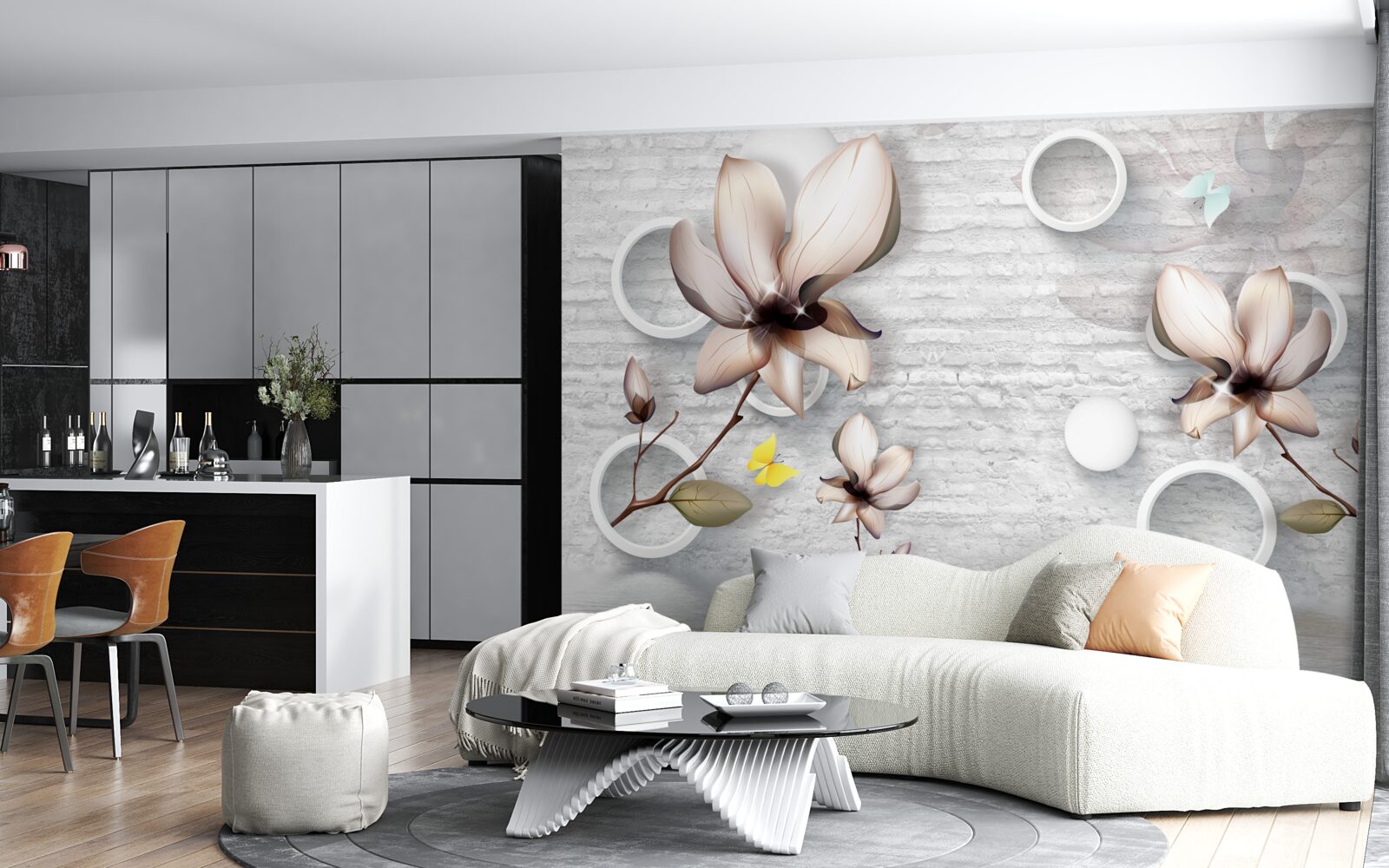 Fototapet muguri colorați pe un fundal neobișnuit de cărămidă