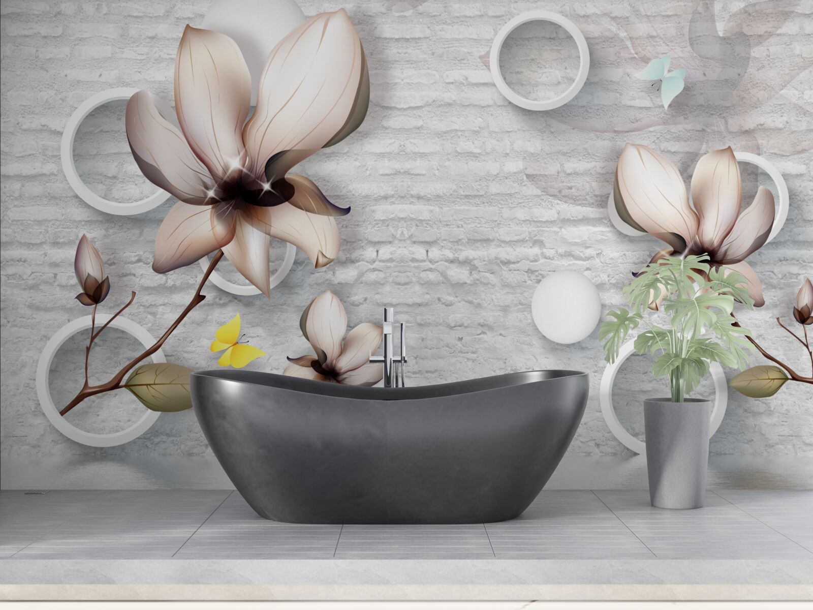 Fototapet muguri colorați pe un fundal neobișnuit de cărămidă