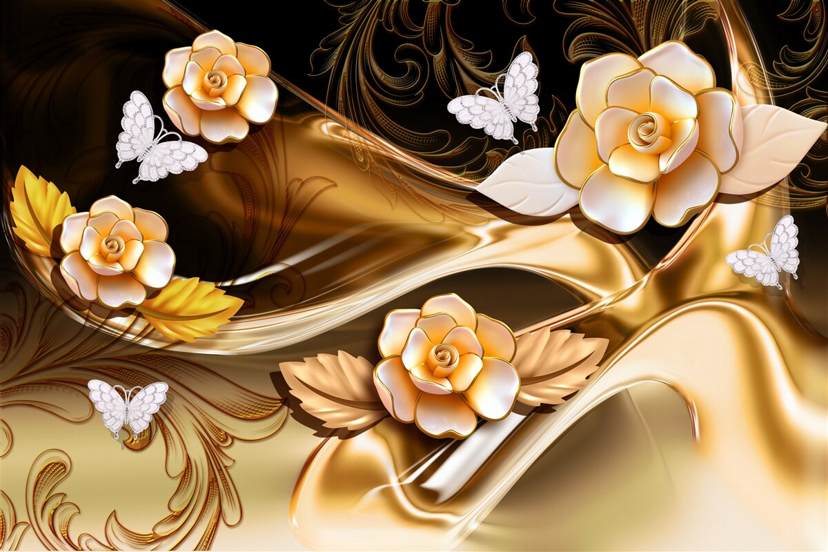 Fototapet magnolii cu flori crem pe ramuri delicate