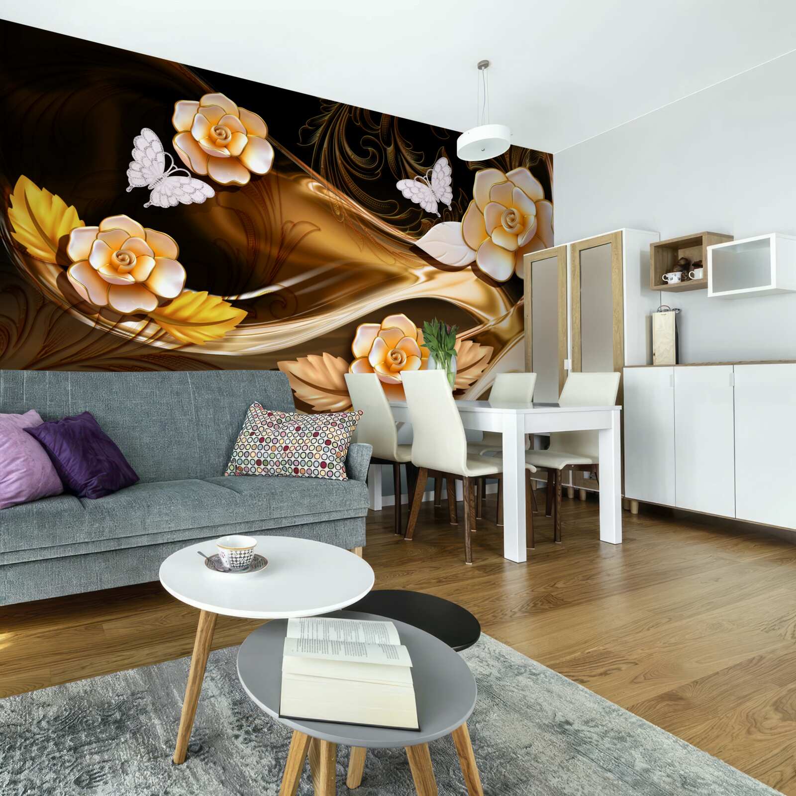 Fototapet magnolii cu flori crem pe ramuri delicate