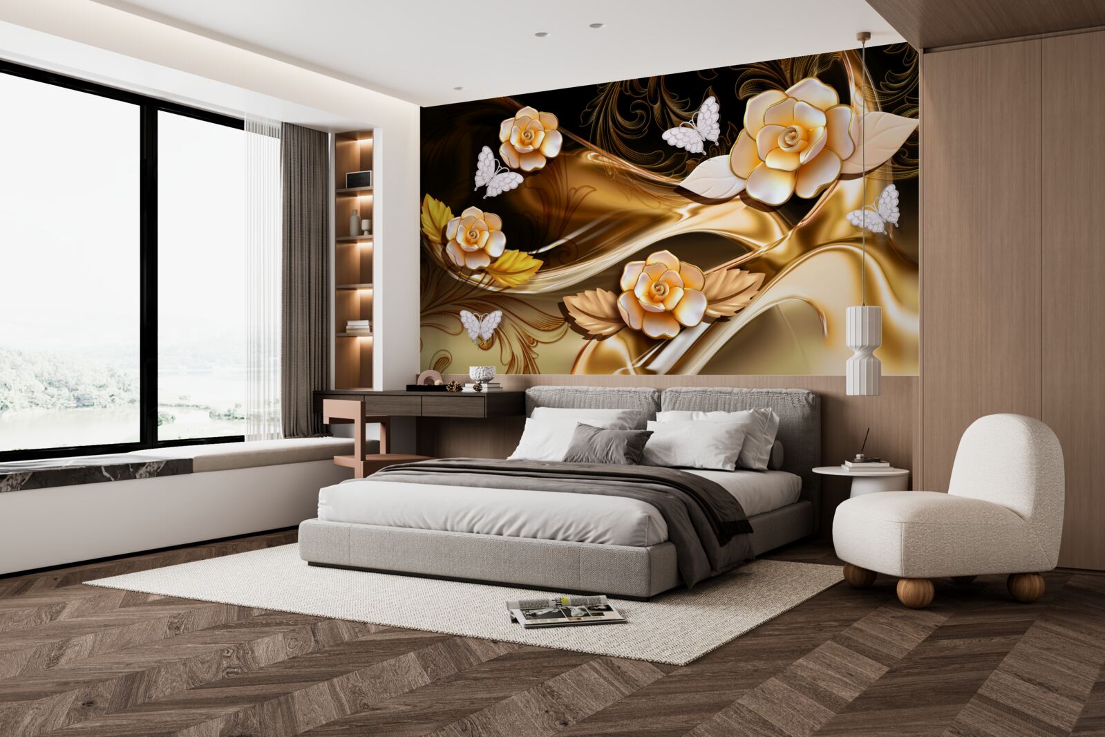 Fototapet magnolii cu flori crem pe ramuri delicate