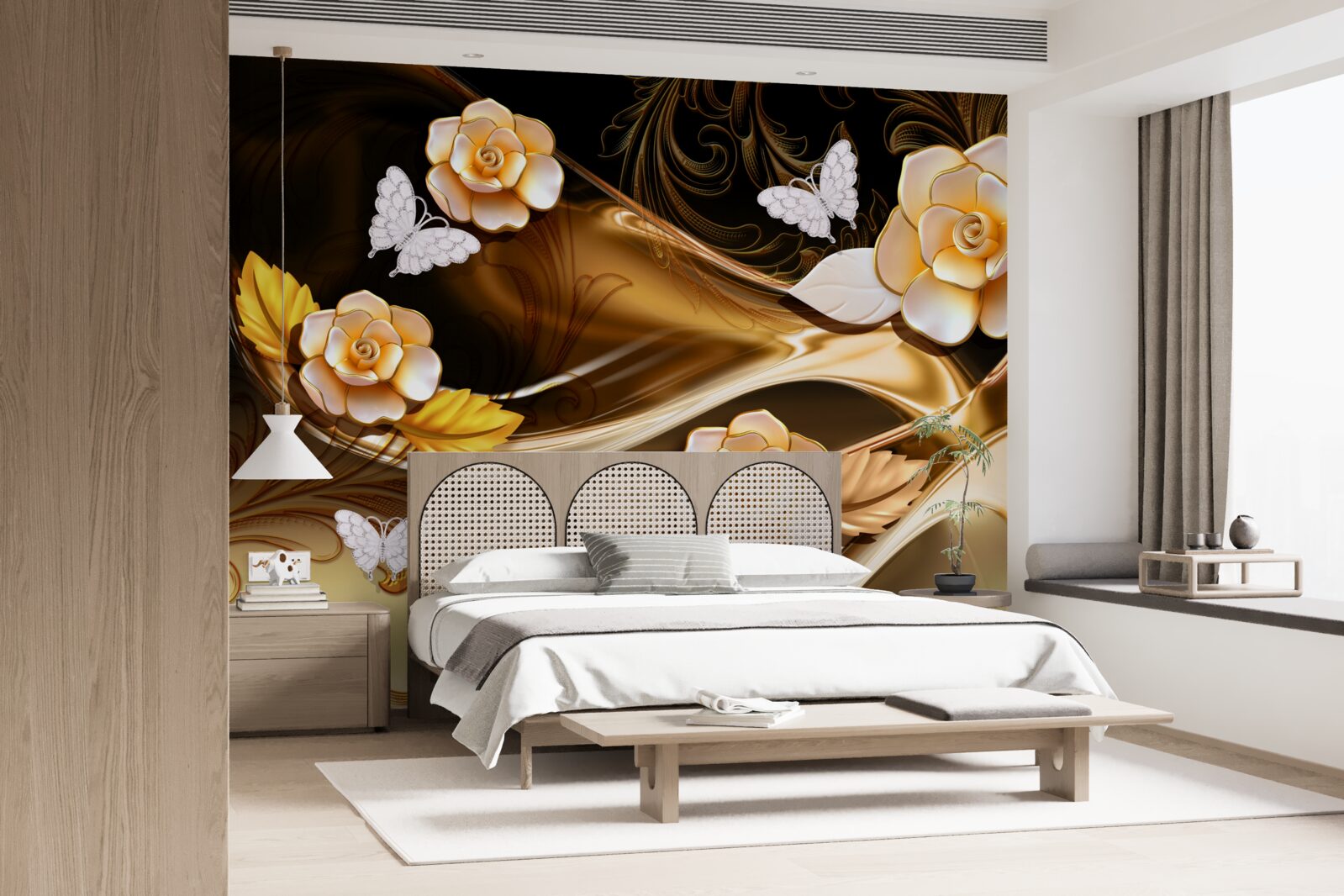 Fototapet magnolii cu flori crem pe ramuri delicate