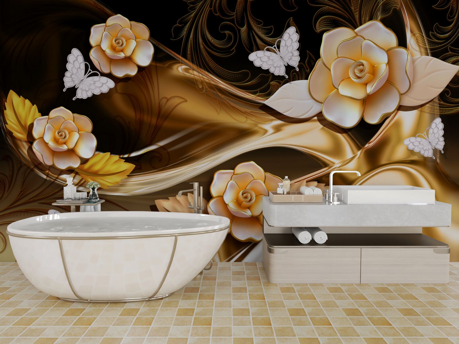 Fototapet magnolii cu flori crem pe ramuri delicate