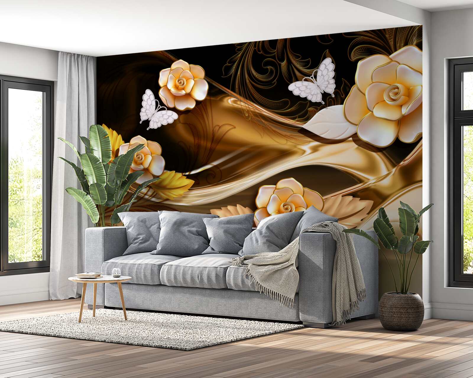 Fototapet magnolii cu flori crem pe ramuri delicate