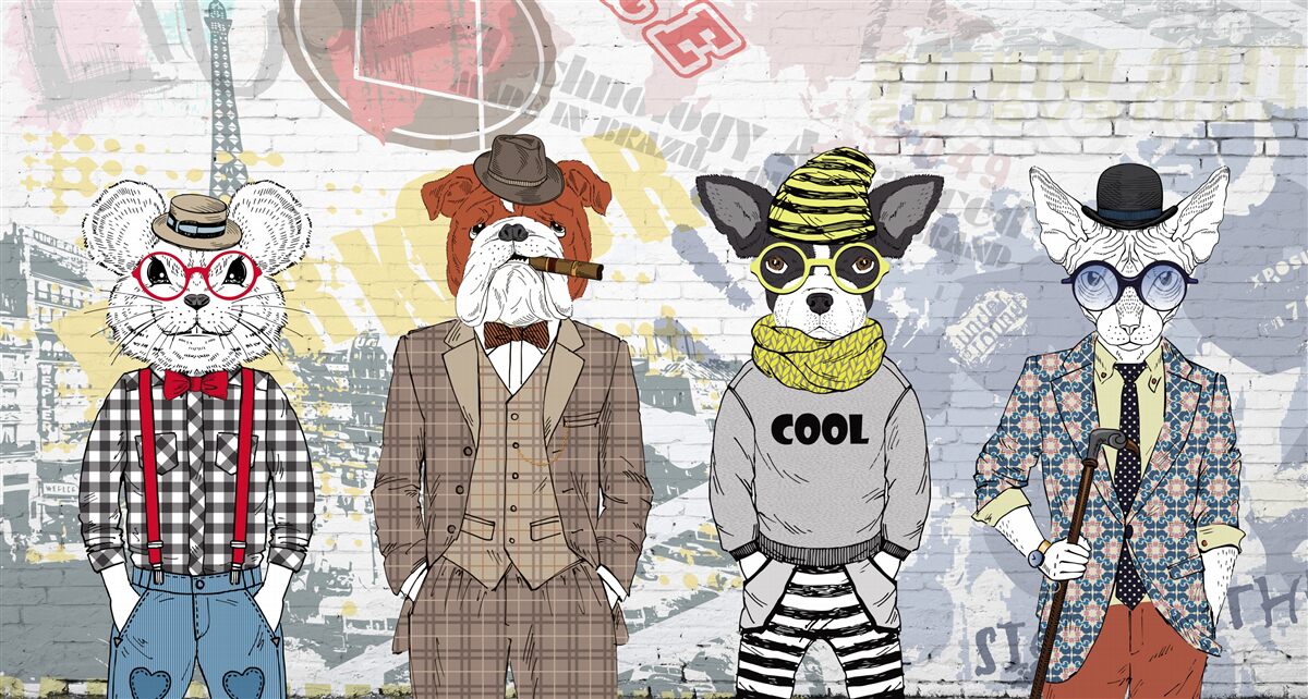 Fototapet animale în haine la modă