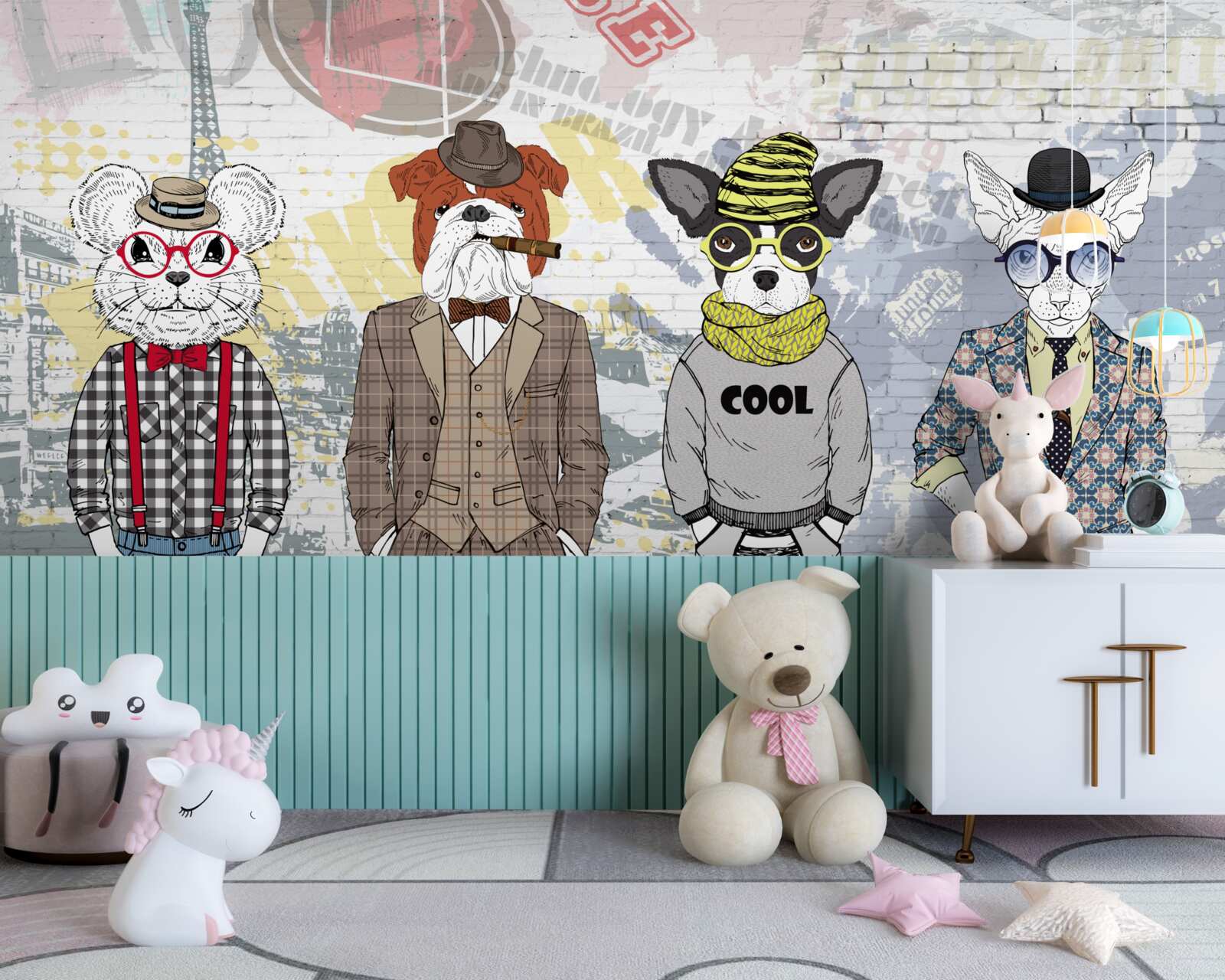 Fototapet animale în haine la modă