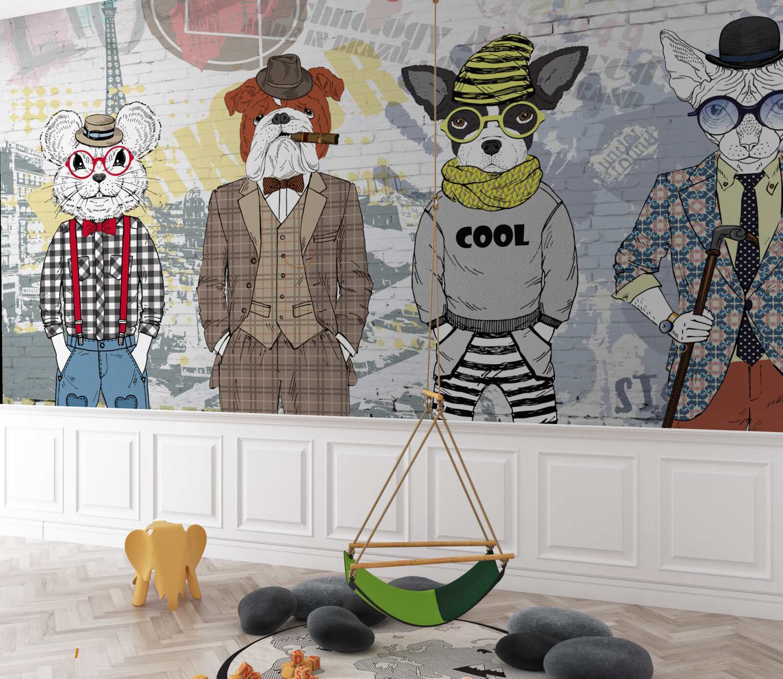 Fototapet animale în haine la modă