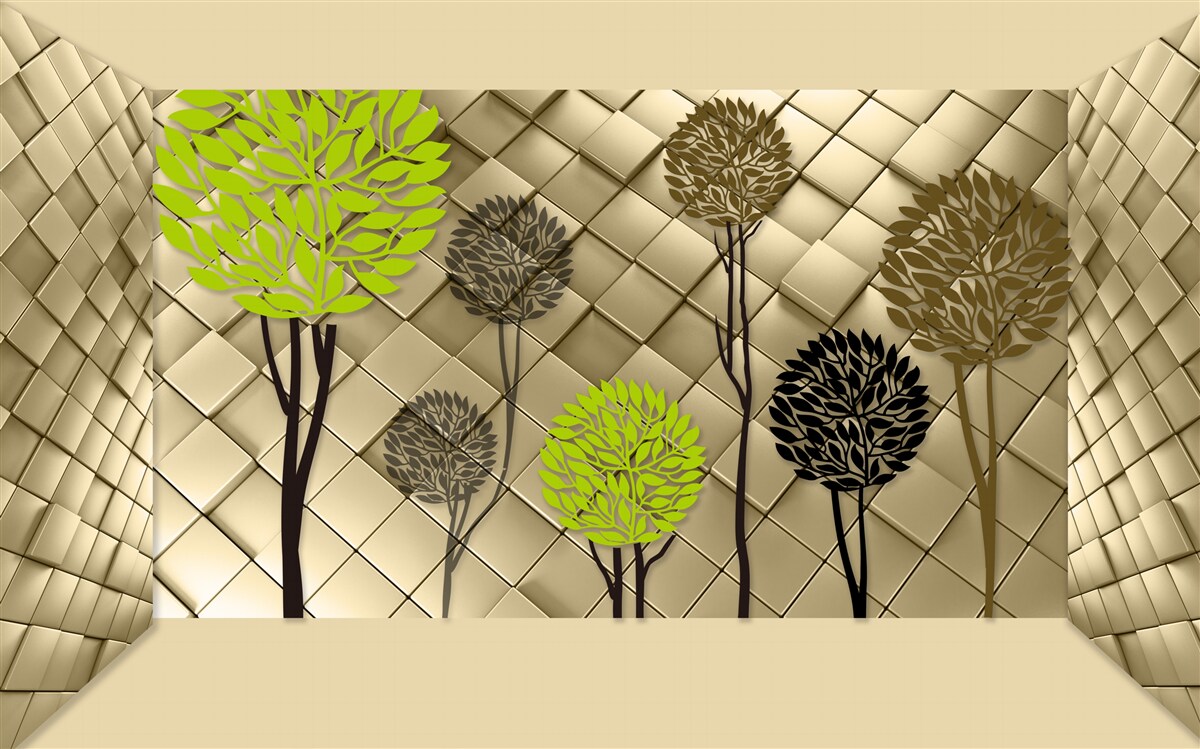 Fototapet abstracții în nuanțe de verde și maro sunt așezate pe o bază aurie