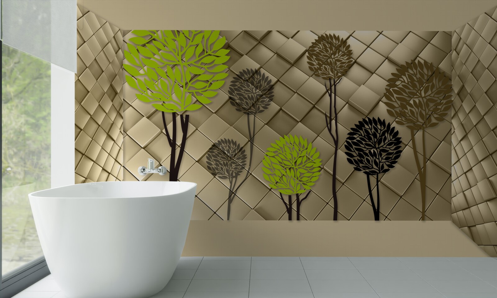 Fototapet abstracții în nuanțe de verde și maro sunt așezate pe o bază aurie