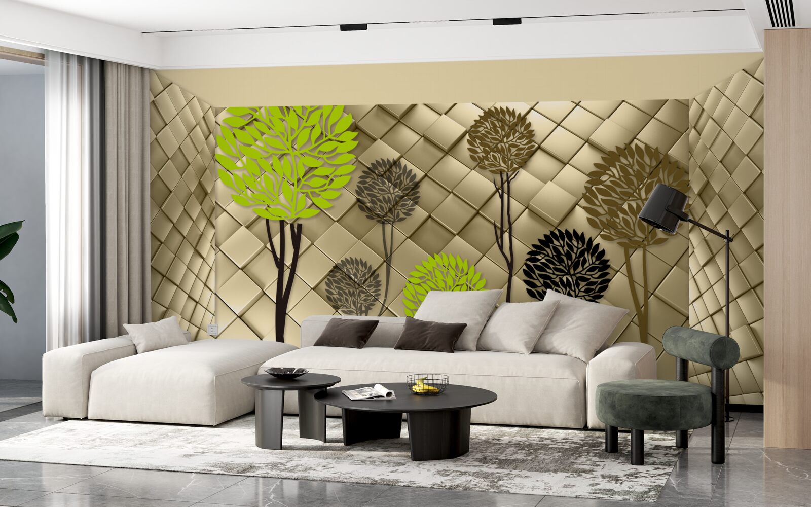 Fototapet abstracții în nuanțe de verde și maro sunt așezate pe o bază aurie