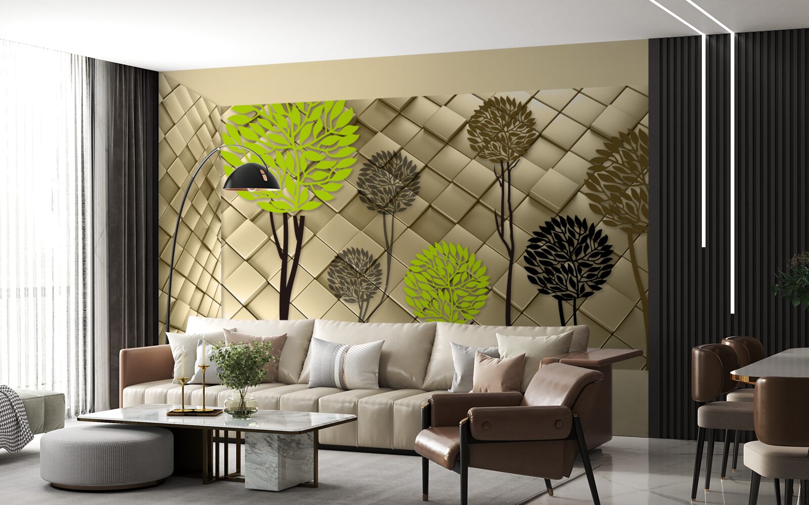 Fototapet abstracții în nuanțe de verde și maro sunt așezate pe o bază aurie