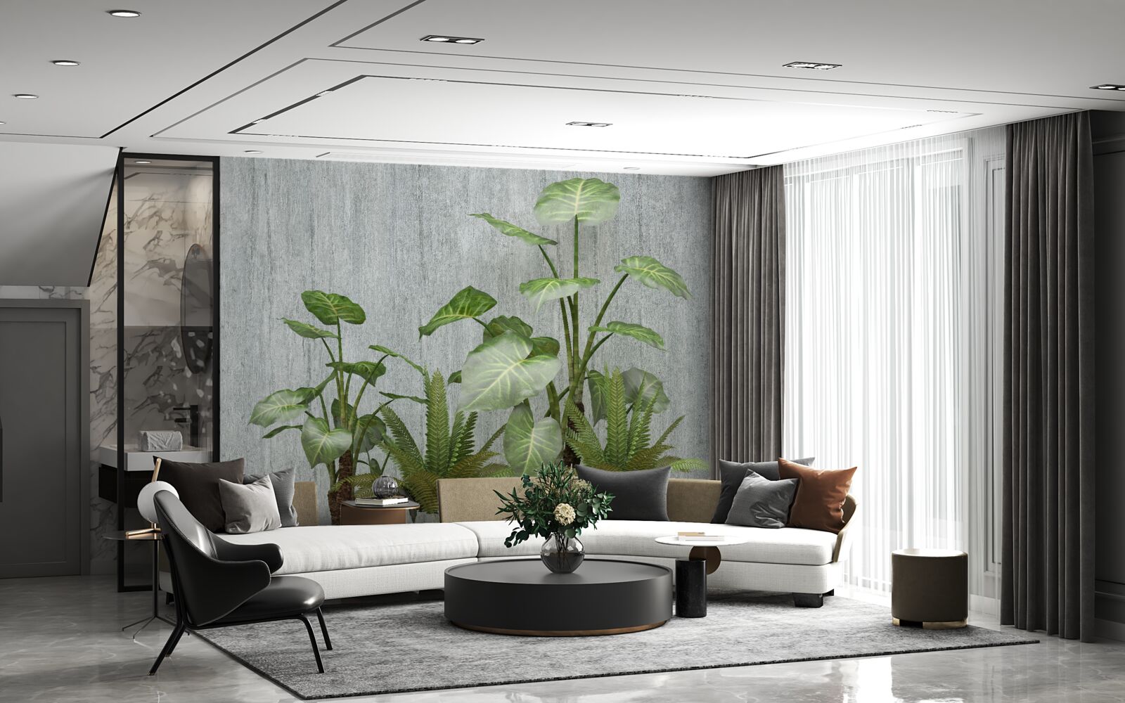 Fototapet tufiș imens monstera pe un fundal argintiu