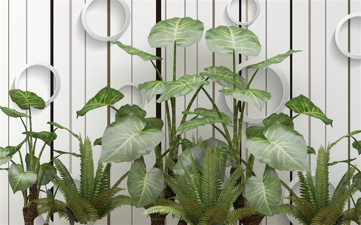 Fototapet fundal abstract decorat cu vegetație verde