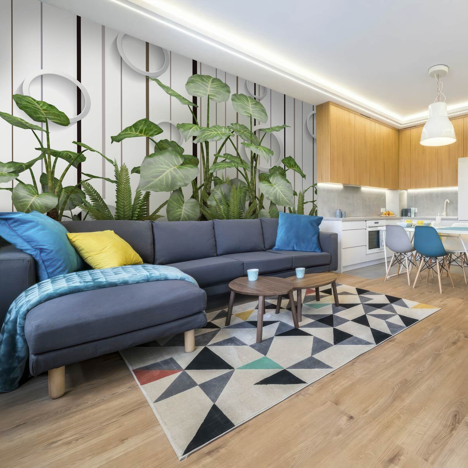 Fototapet fundal abstract decorat cu vegetație verde