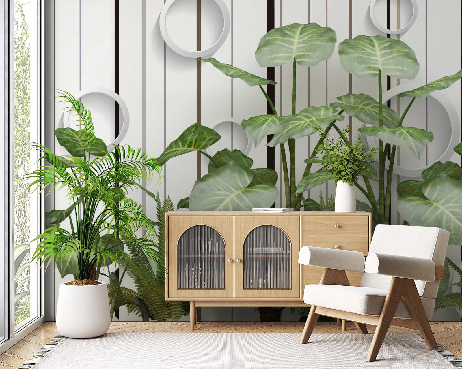 Fototapet fundal abstract decorat cu vegetație verde