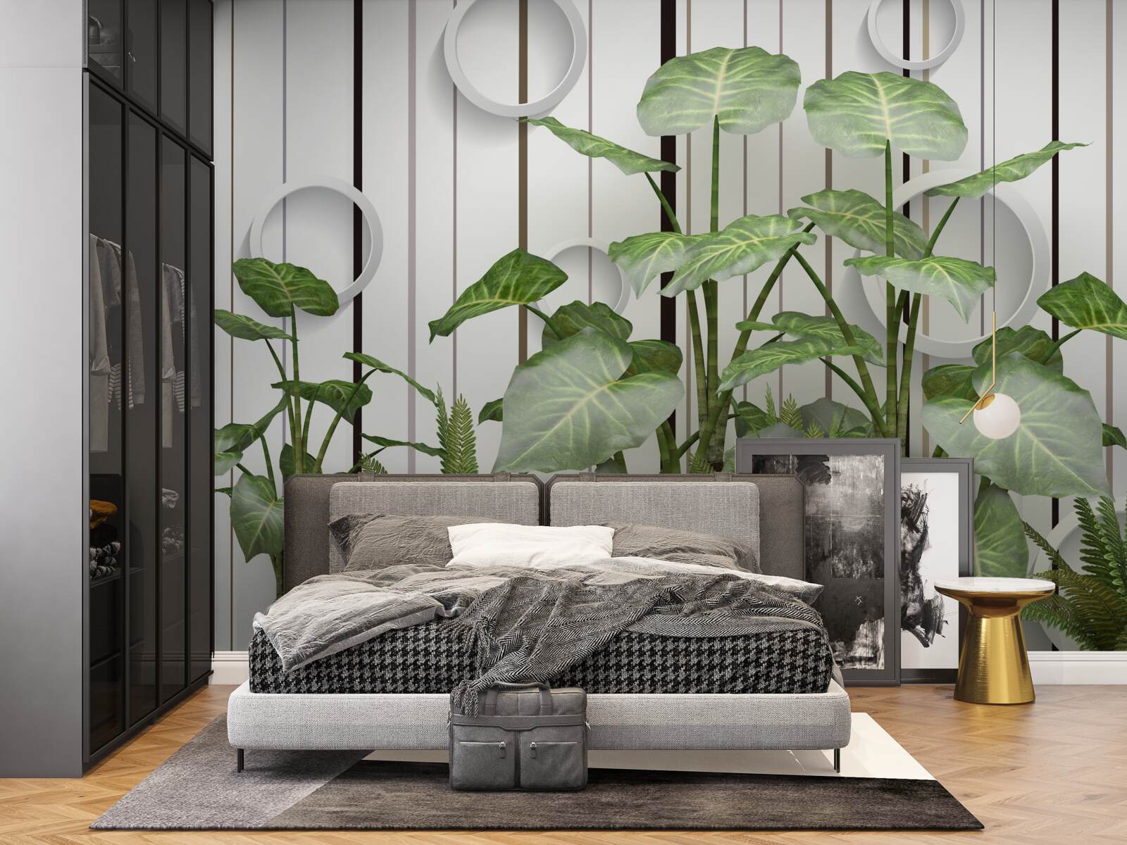 Fototapet fundal abstract decorat cu vegetație verde