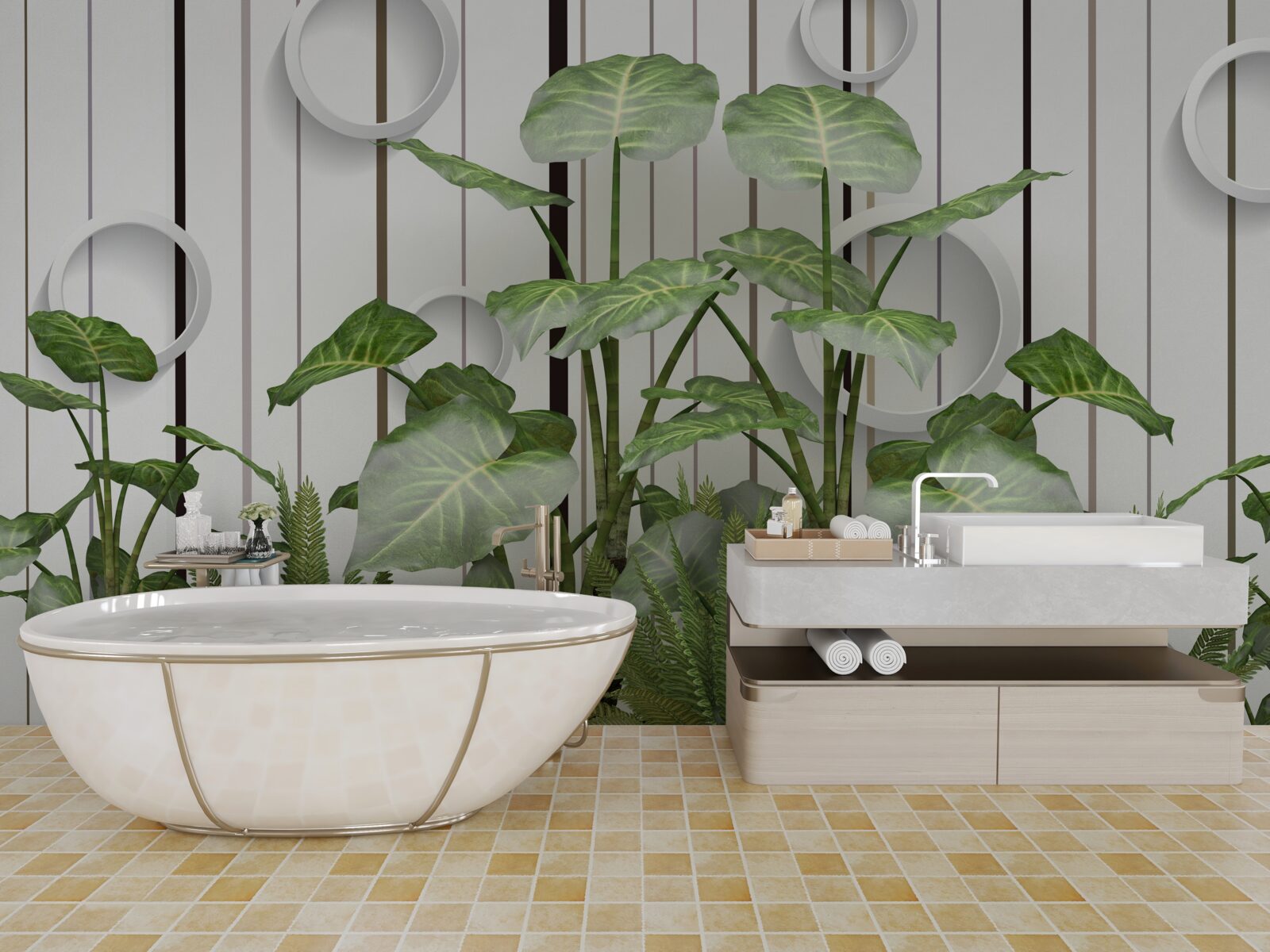 Fototapet fundal abstract decorat cu vegetație verde