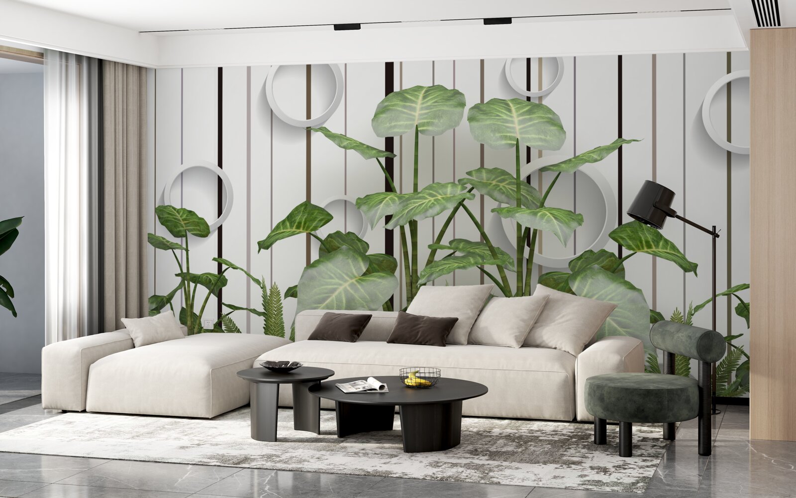 Fototapet fundal abstract decorat cu vegetație verde