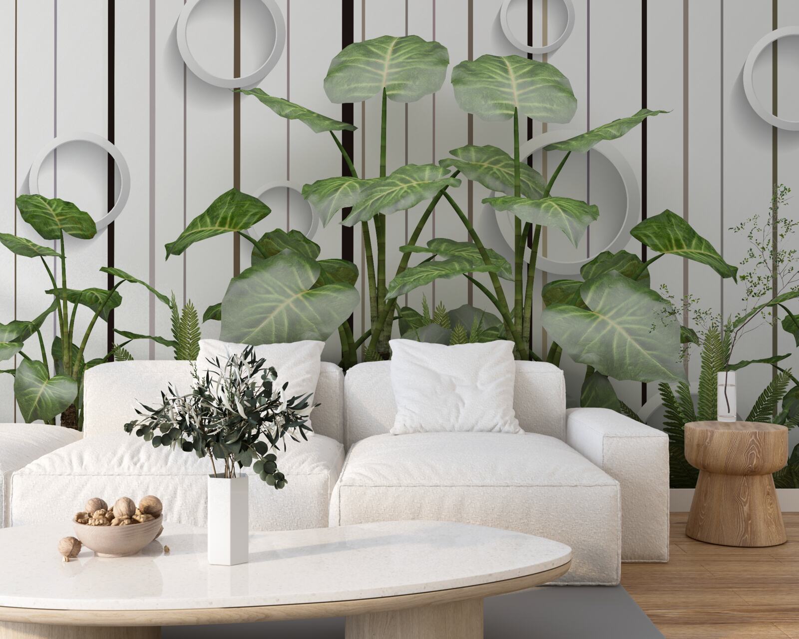 Fototapet fundal abstract decorat cu vegetație verde