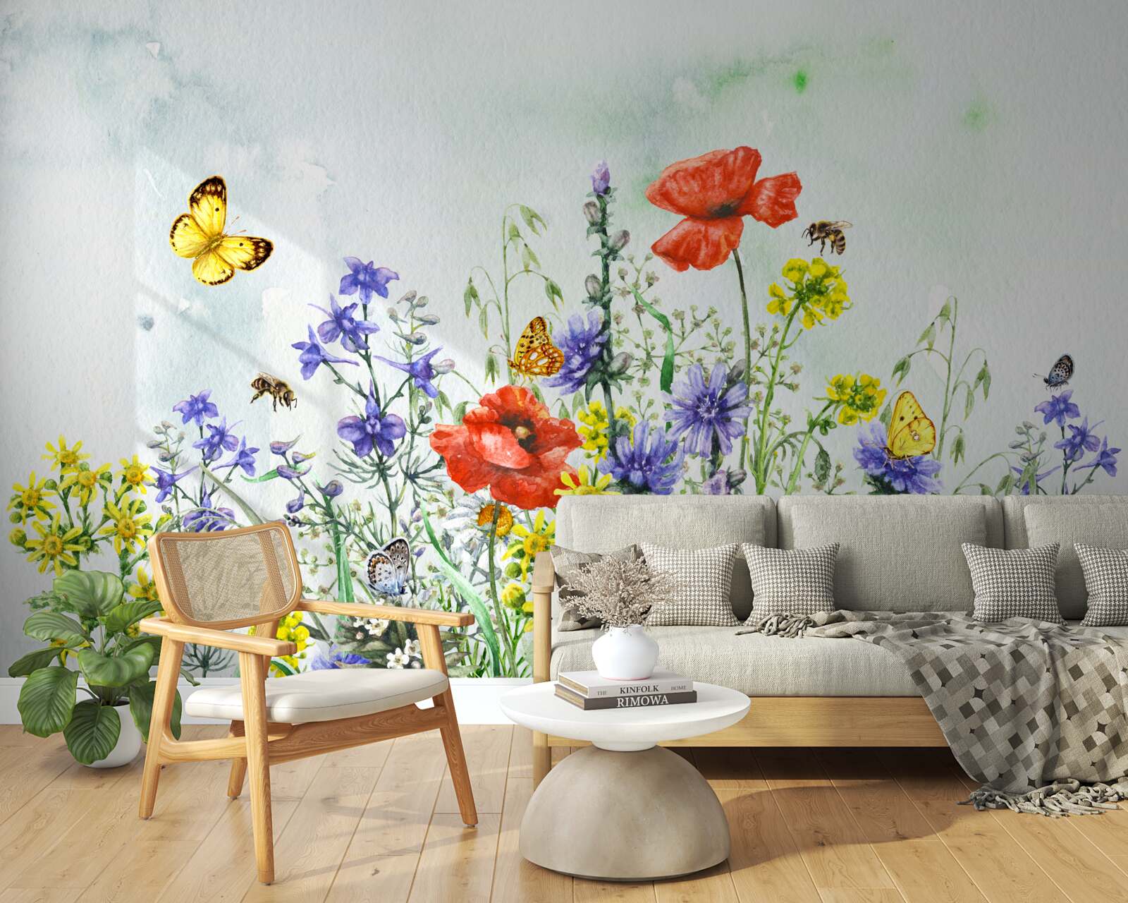 Fototapet Fluturi spectaculoși și flori de pajiște în timpul verii