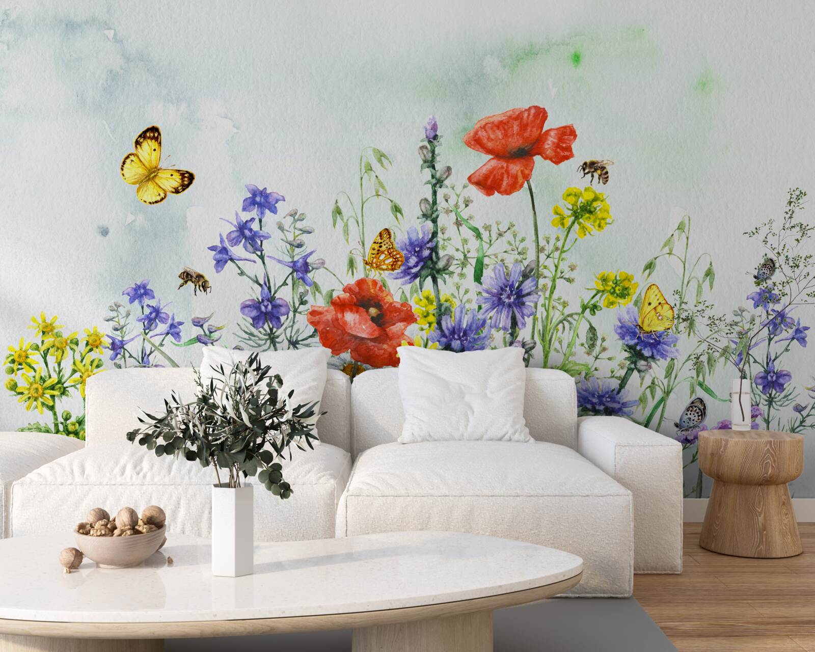 Fototapet Fluturi spectaculoși și flori de pajiște în timpul verii