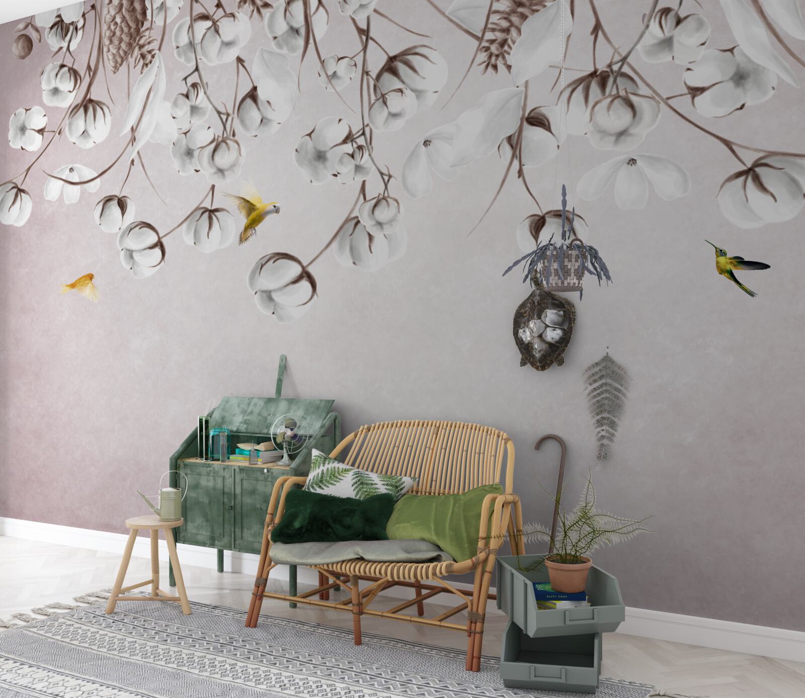 Fototapet bumbac ușor pe fundal alb