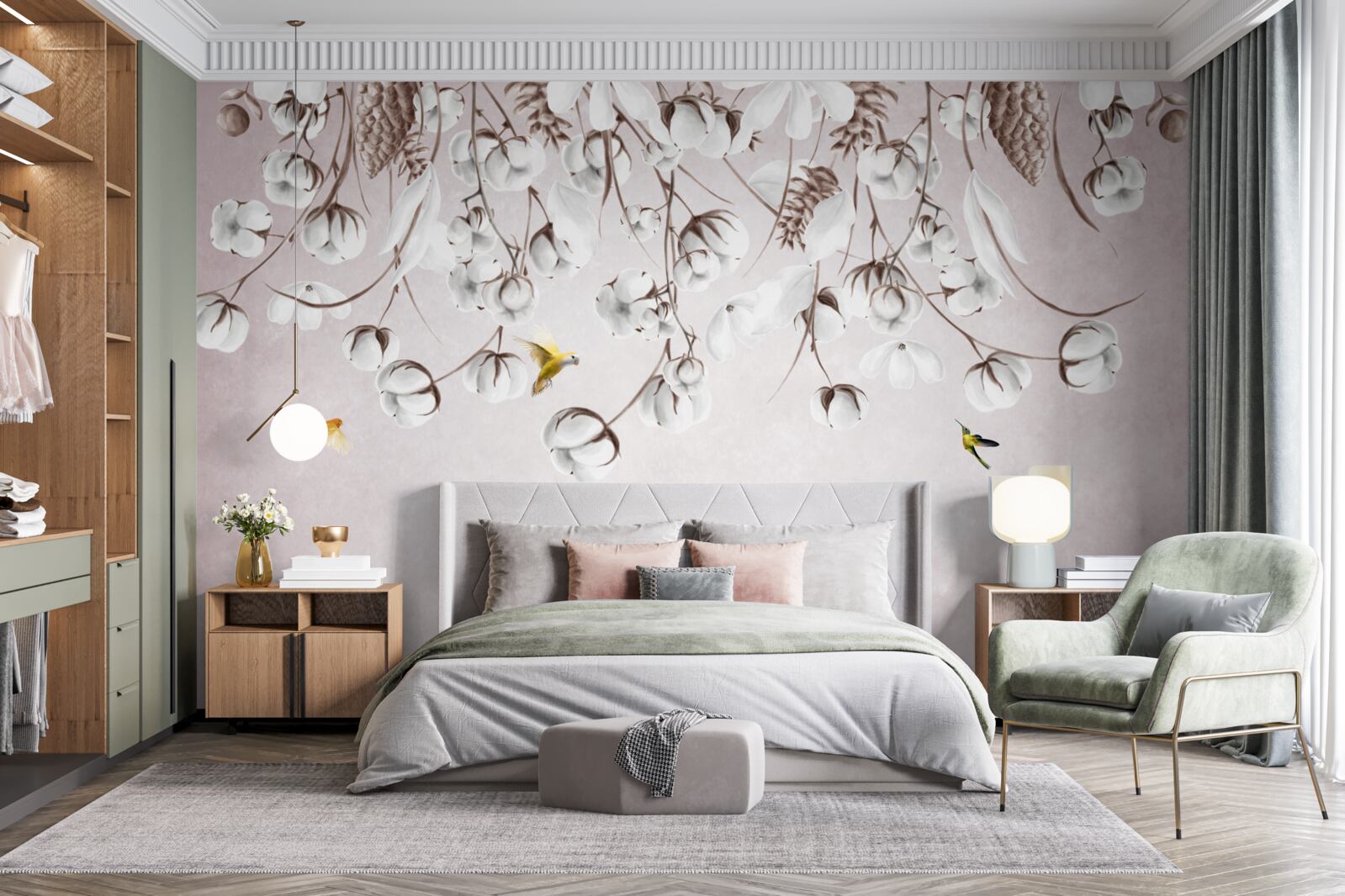 Fototapet bumbac ușor pe fundal alb