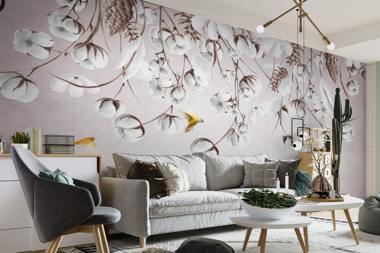 Fototapet bumbac ușor pe fundal alb