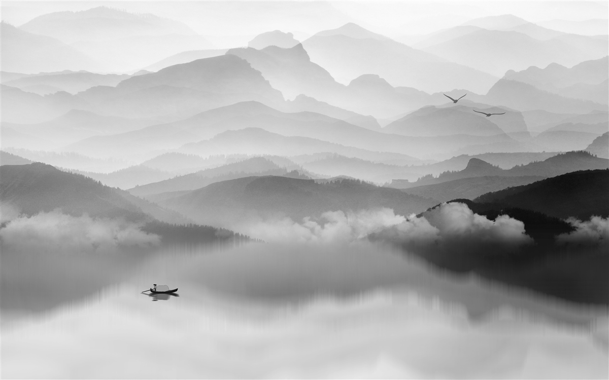 Fototapet pescarul se întoarce pe lacul Misty Mountain