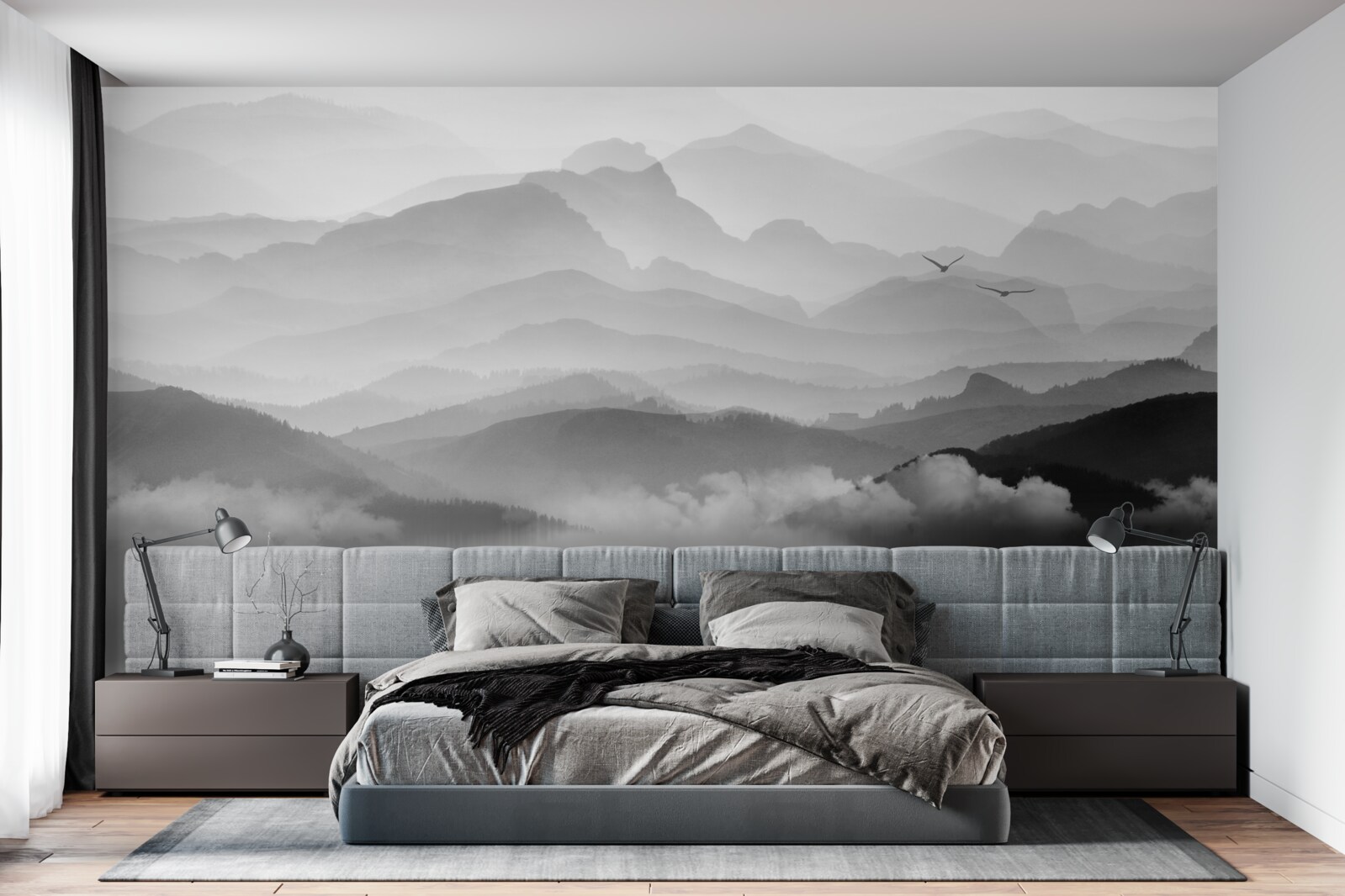 Fototapet pescarul se întoarce pe lacul Misty Mountain