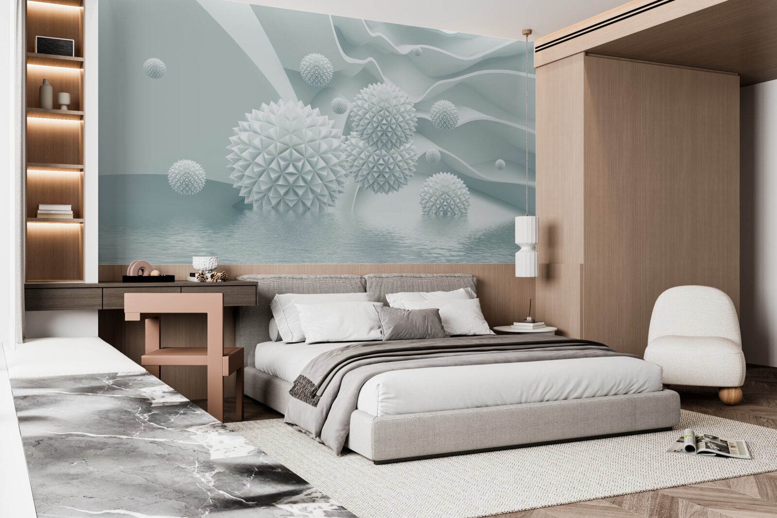 Fototapet bilele sunt albe și ascuțite și plutesc în stare de imponderabilitate