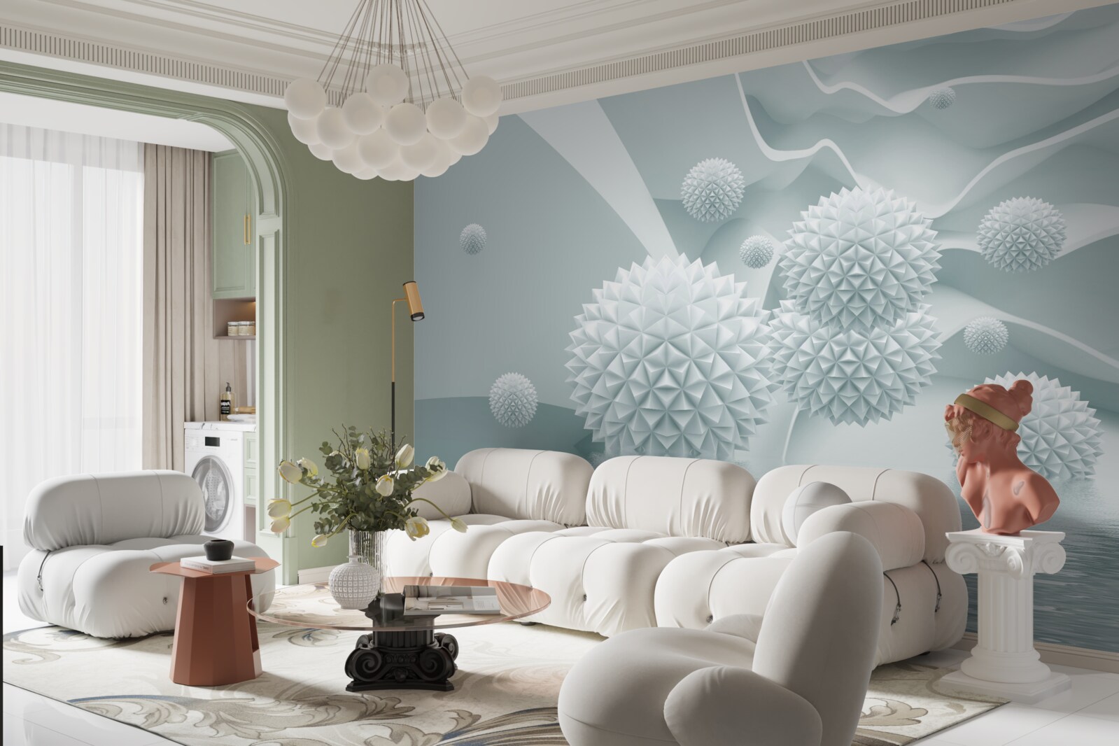 Fototapet bilele sunt albe și ascuțite și plutesc în stare de imponderabilitate