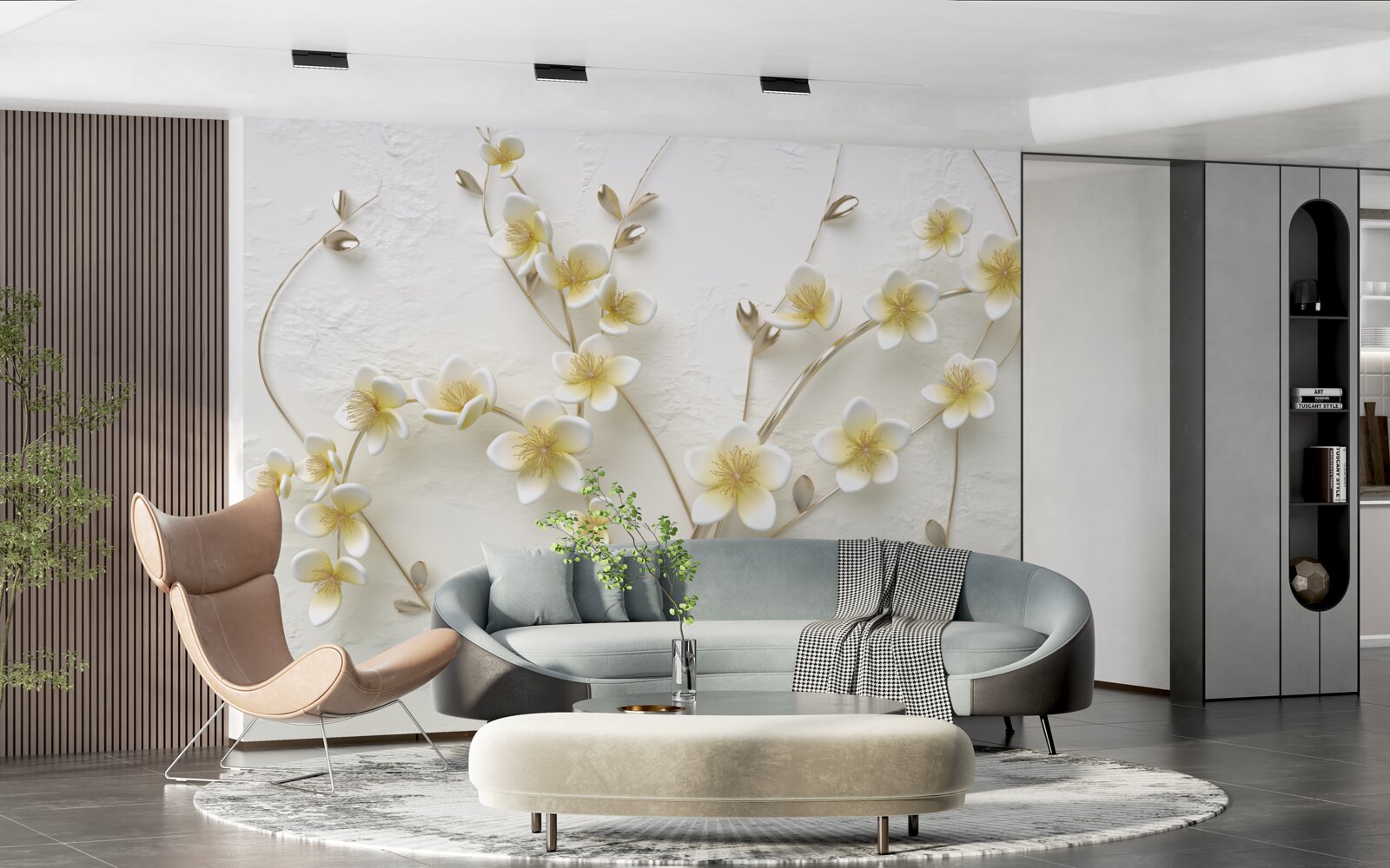 Fototapet ramuri albe de magnolie cu miez galben