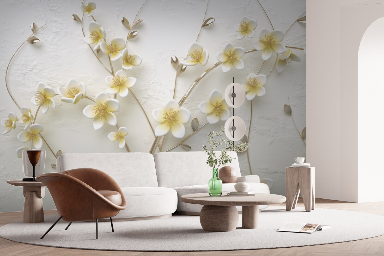 Fototapet ramuri albe de magnolie cu miez galben