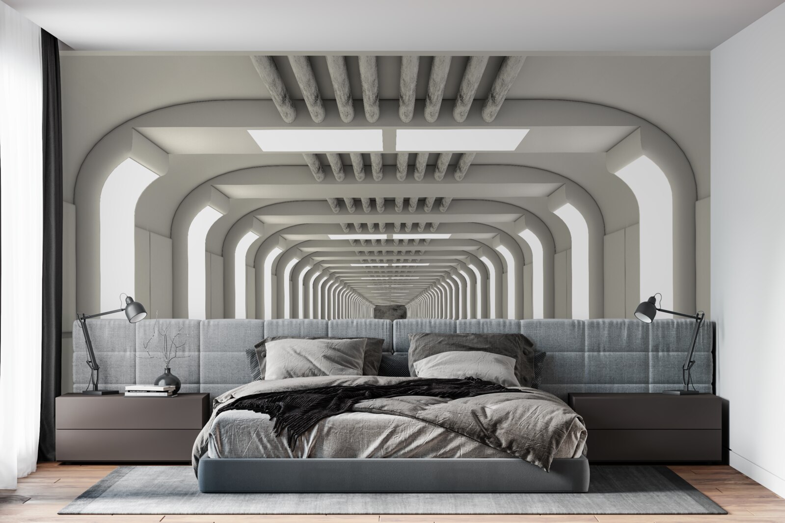 Fototapet coridor luminat fără sfârșit în stil futurist