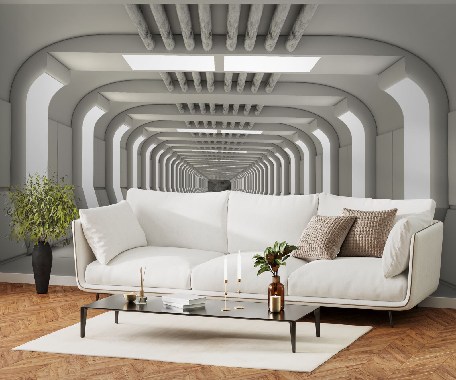 Fototapet coridor luminat fără sfârșit în stil futurist