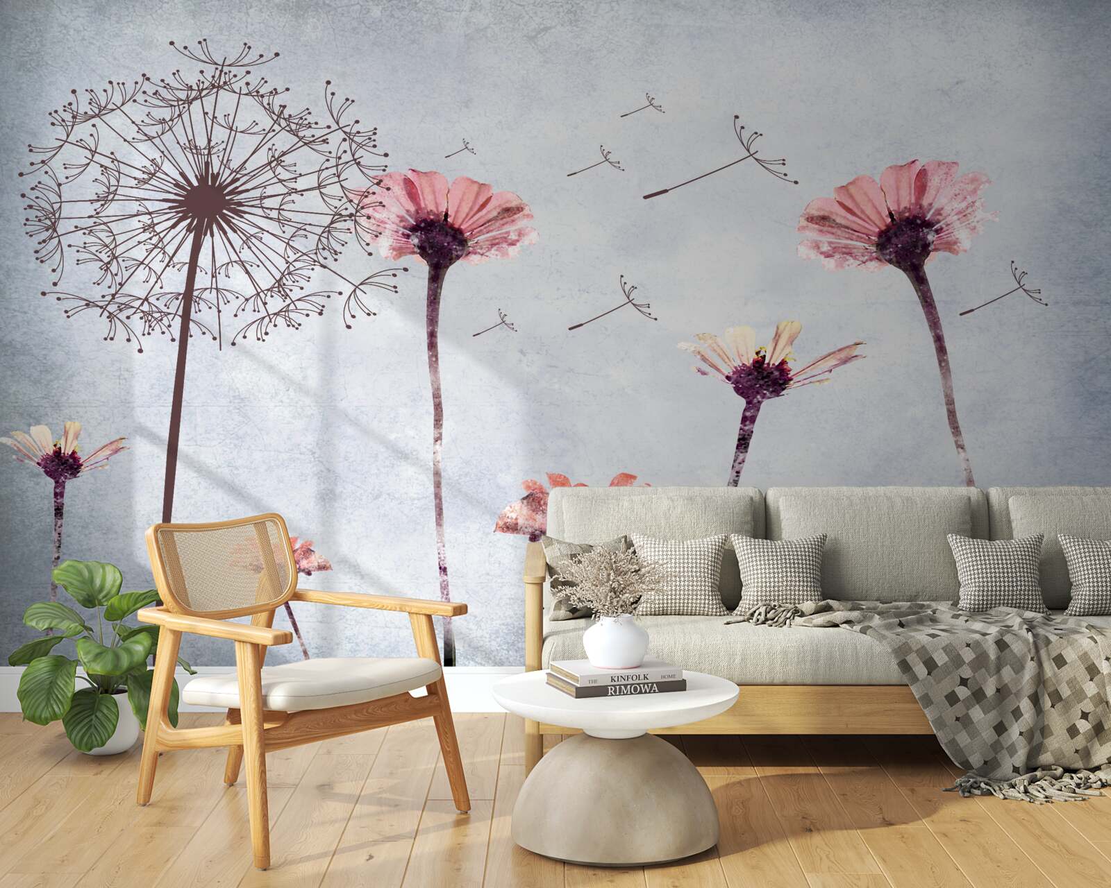 Fototapet maci și gerbera sub rafalele puternice de vânt