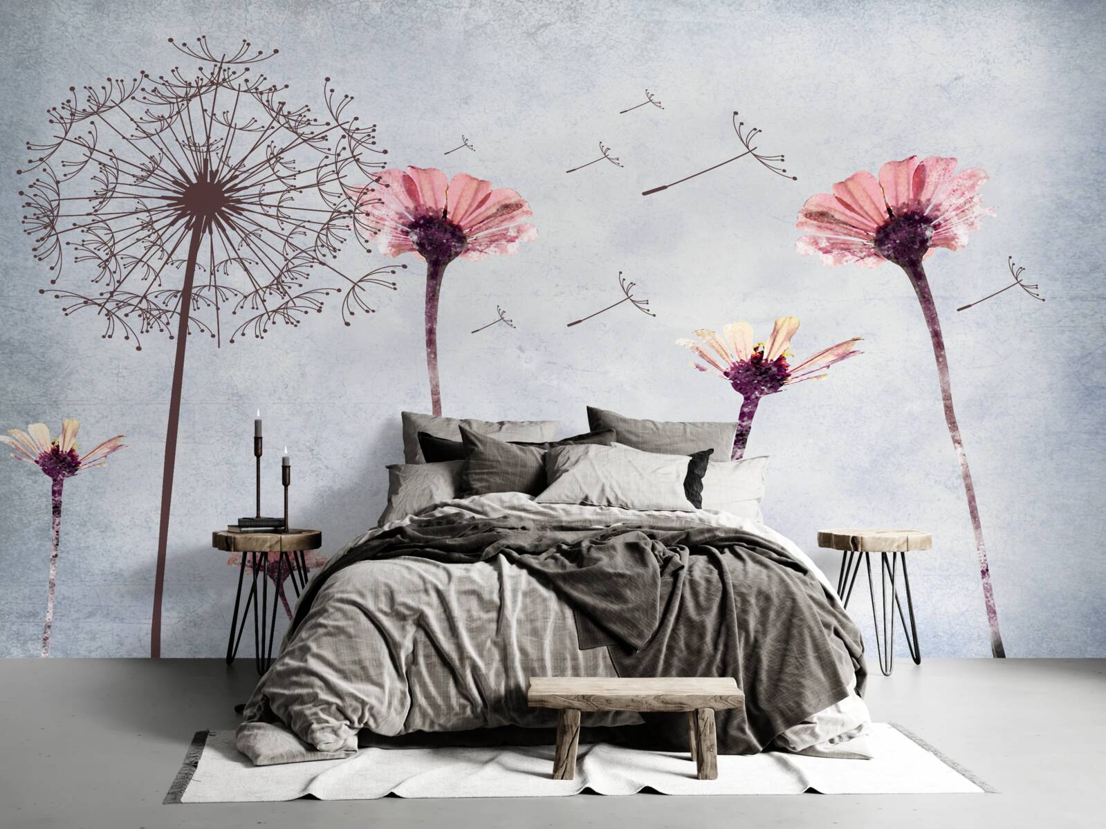 Fototapet maci și gerbera sub rafalele puternice de vânt