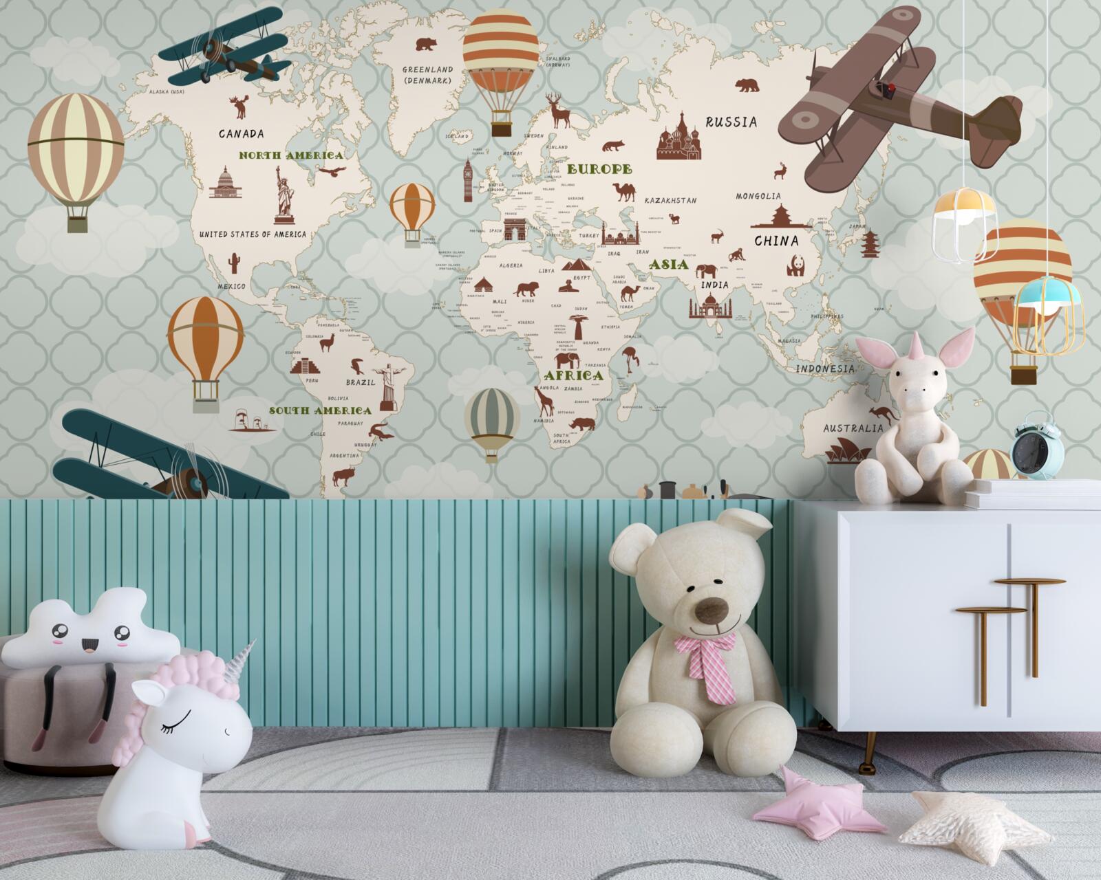 Fototapet harta lumii pentru copii