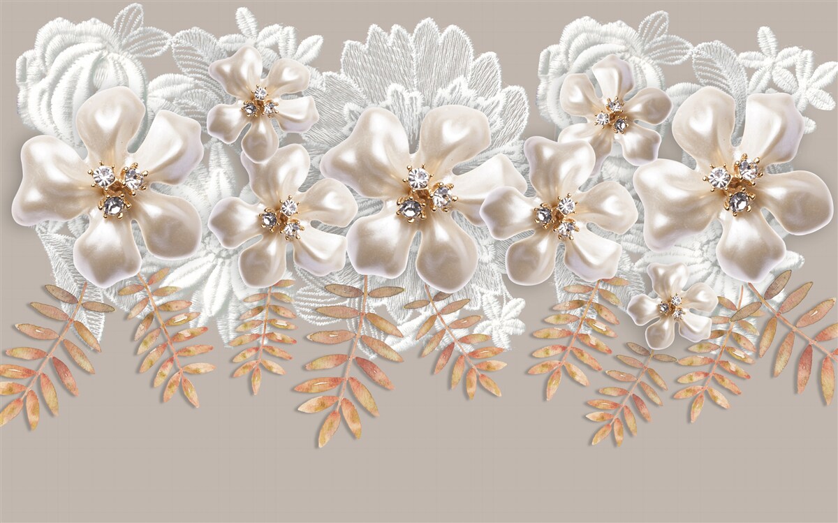 Fototapet muguri albi, strălucitori de frumusețe, pe ramuri aurii