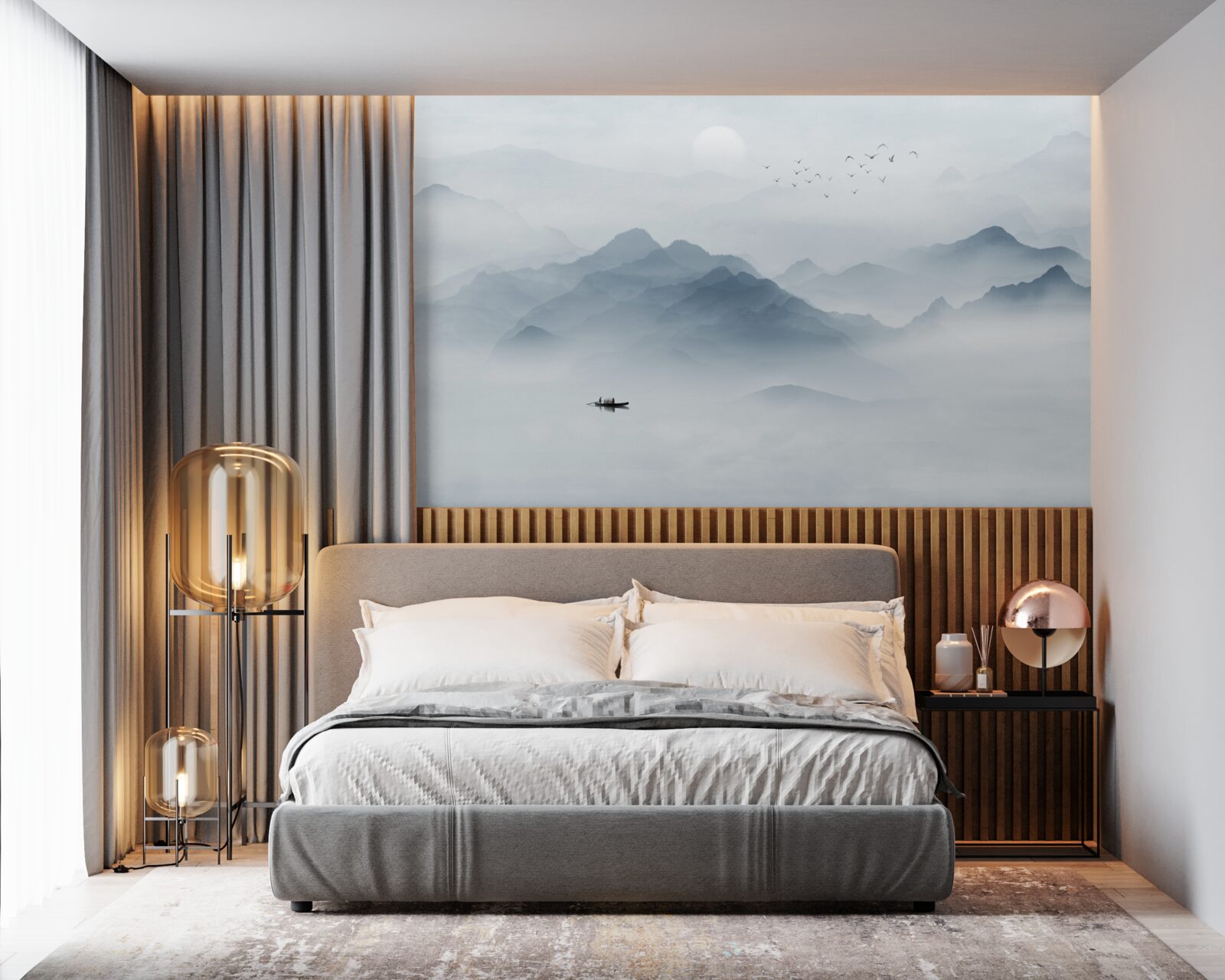 Fototapet Ceața se îngroșa în munți și pescarul rămăsese singur cu el însuși