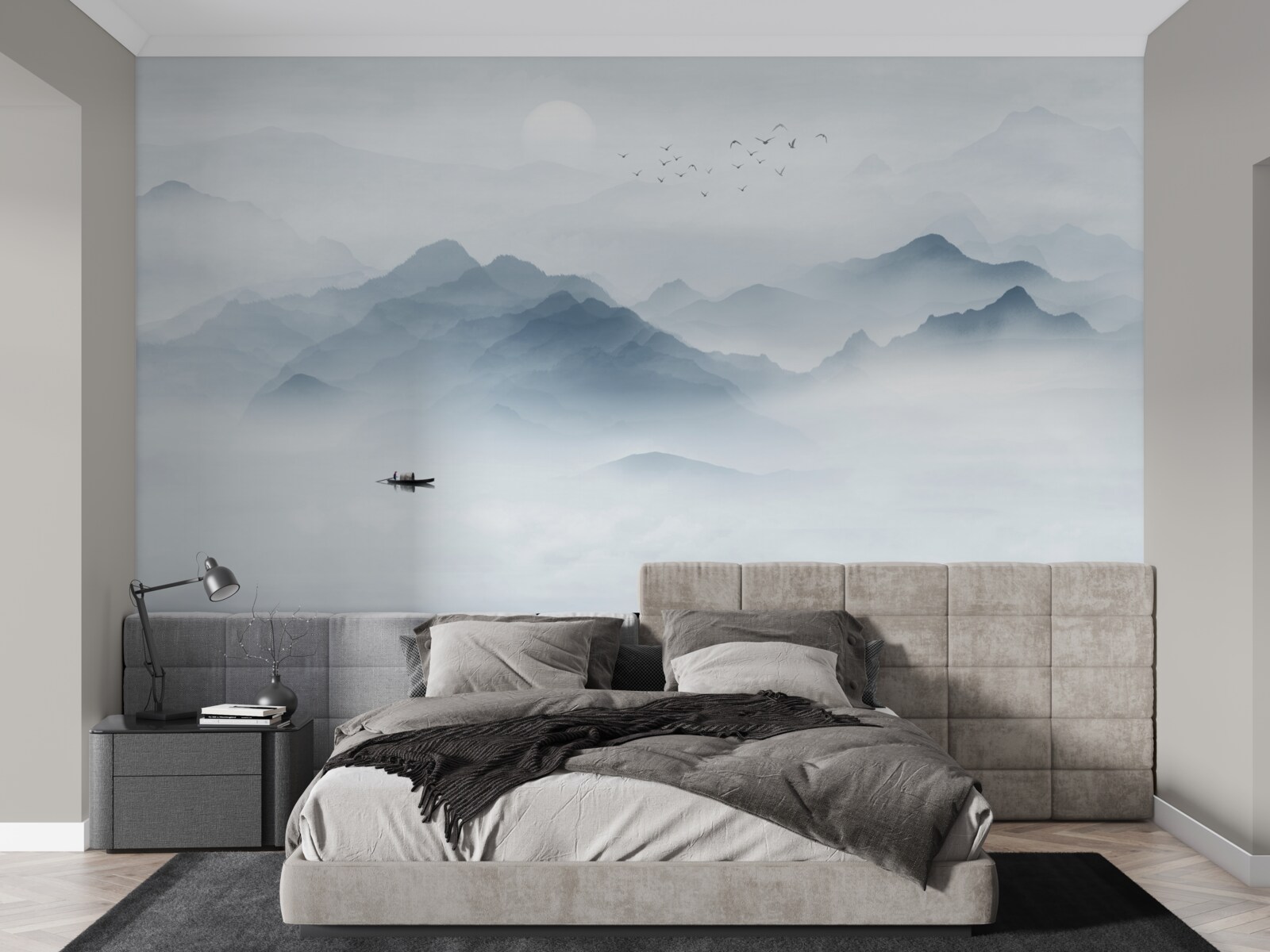 Fototapet Ceața se îngroșa în munți și pescarul rămăsese singur cu el însuși