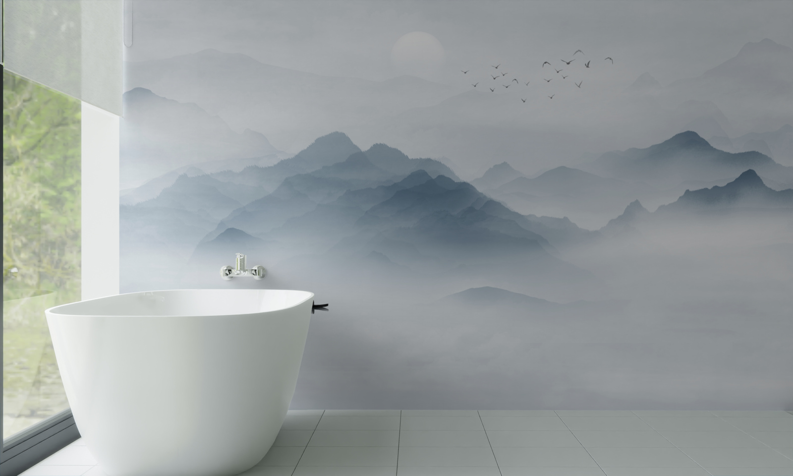 Fototapet Ceața se îngroșa în munți și pescarul rămăsese singur cu el însuși