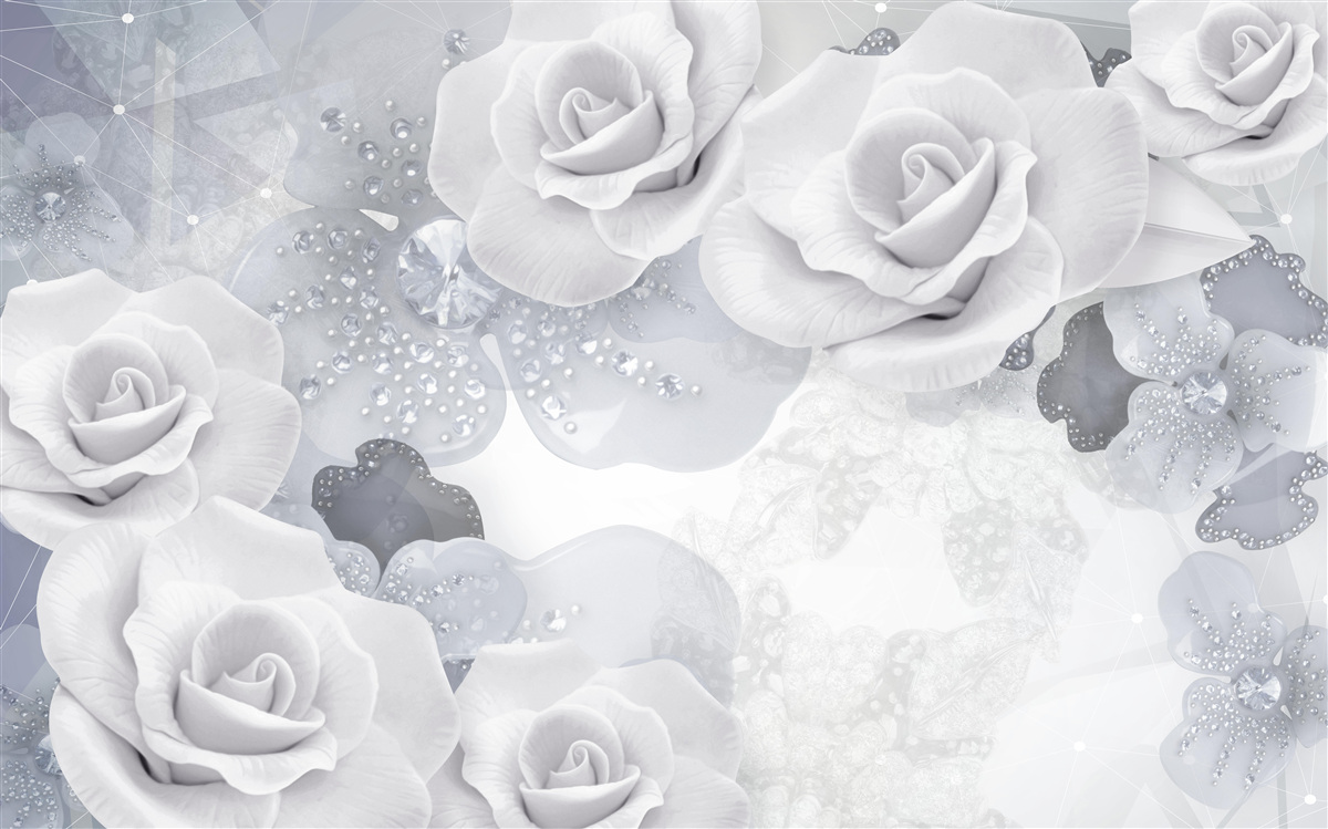 Fototapet set de flori albe pe un fundal albastru