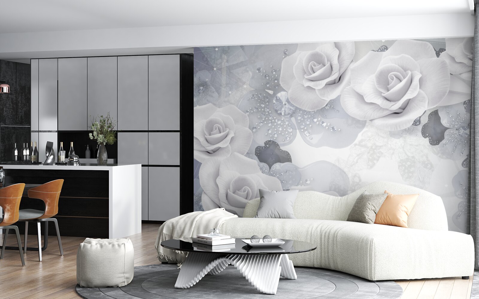 Fototapet set de flori albe pe un fundal albastru