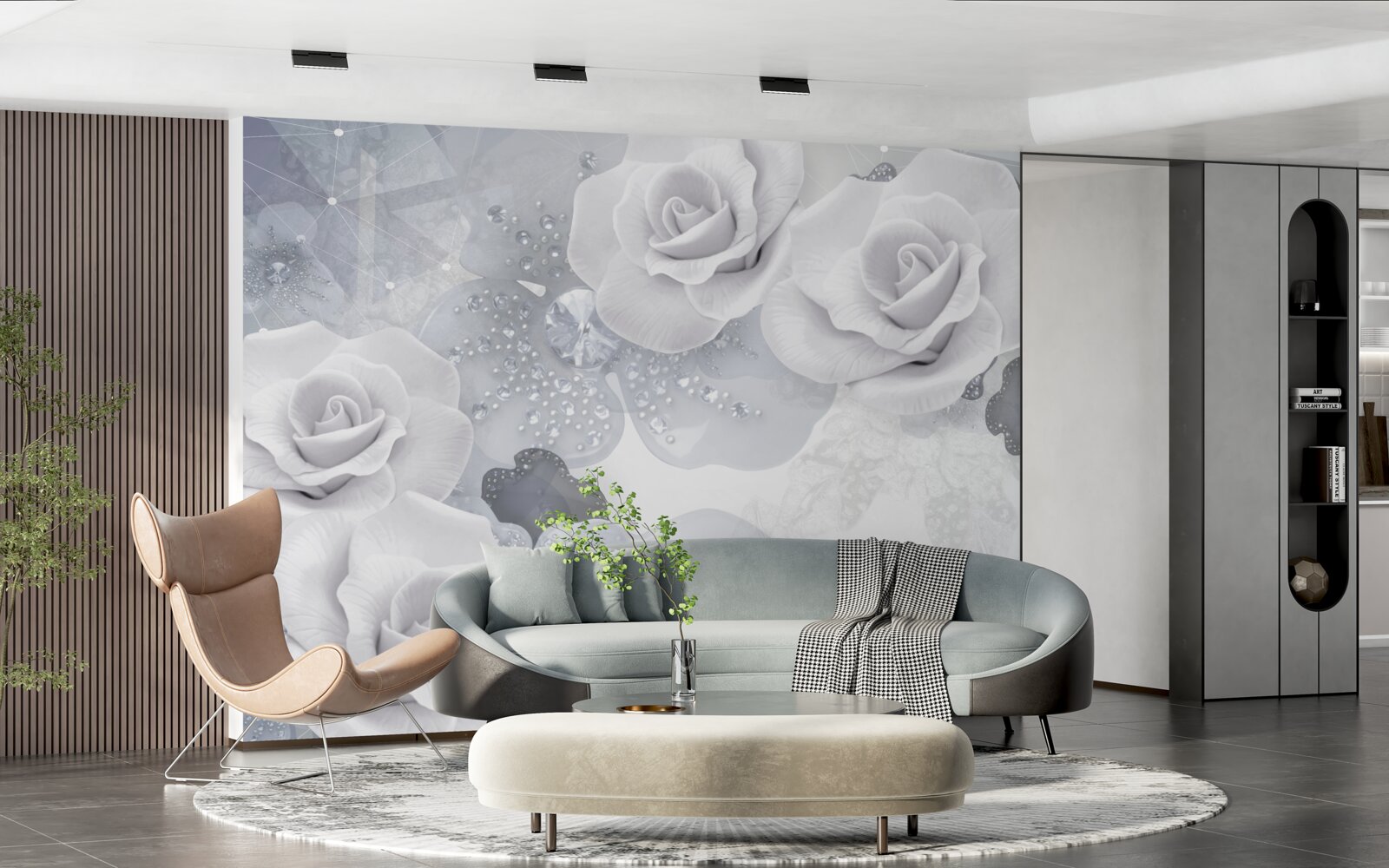 Fototapet set de flori albe pe un fundal albastru