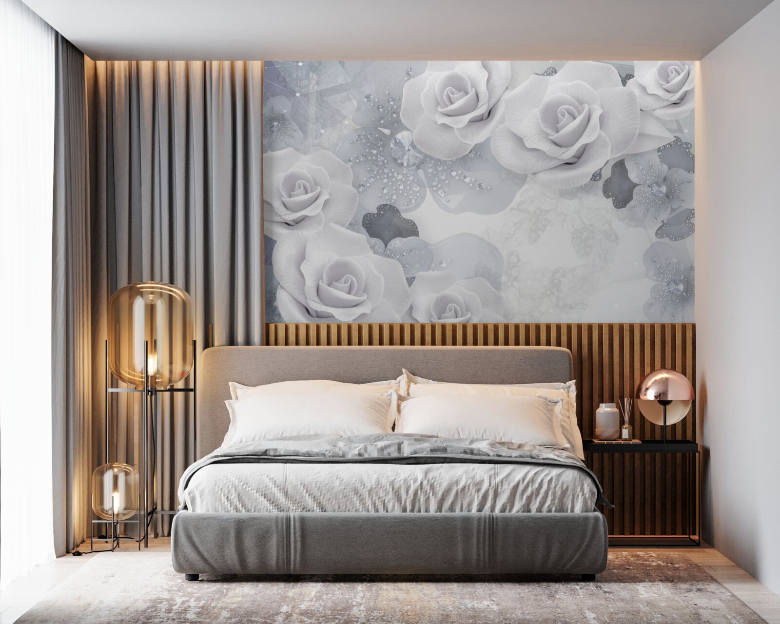 Fototapet set de flori albe pe un fundal albastru